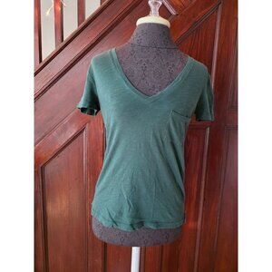 Madewell Womens XS V-Neck Pocket Tee Green Soft Cotton Casual Short Sleeve Shirt